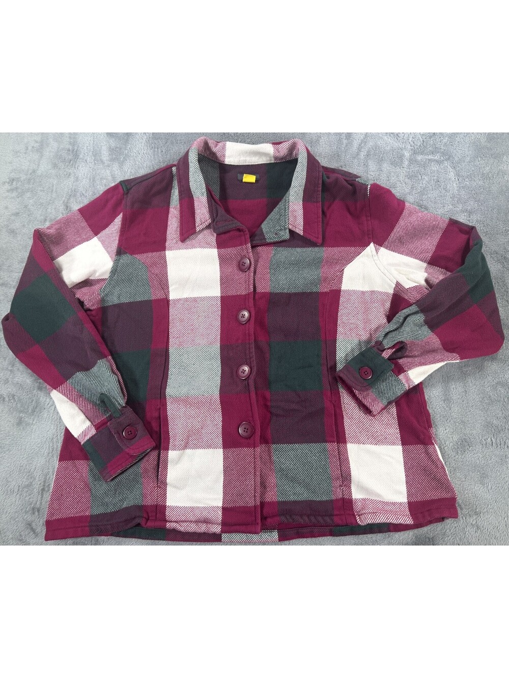 Cabela's Womens 2XL Regular Plaid Button-Up Cotton Shirt Jacket Shacket Burgundy